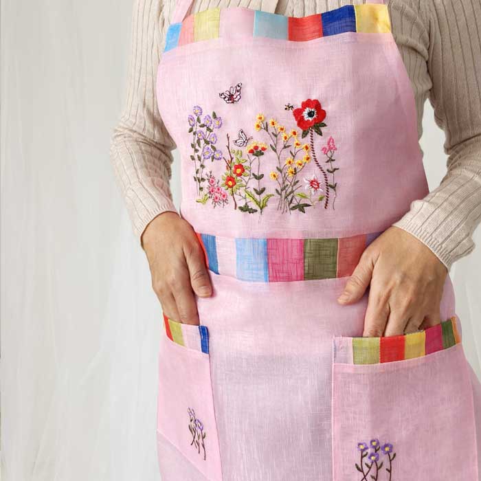 韓国 刺繍入り おしゃれエプロン かわいい レディース ポケット付き