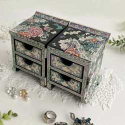 螺鈿の高級ジュエリーボックス観音開き 引き出し チェスト韓国高級螺鈿