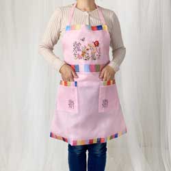 韓国 刺繍入り おしゃれエプロン かわいい レディース ポケット付き
