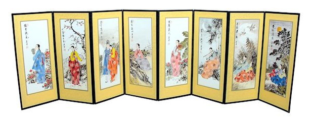 韓国風俗絵画図のミニ屏風・女性 壁飾り・額・民画・版画 夢市場本店