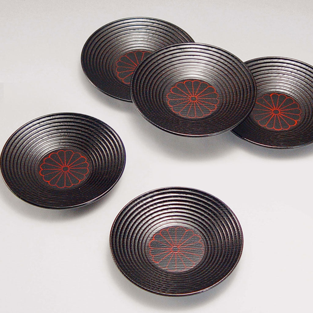 菊 平筋茶托 五客セット – 象彦 公式オンラインショップ