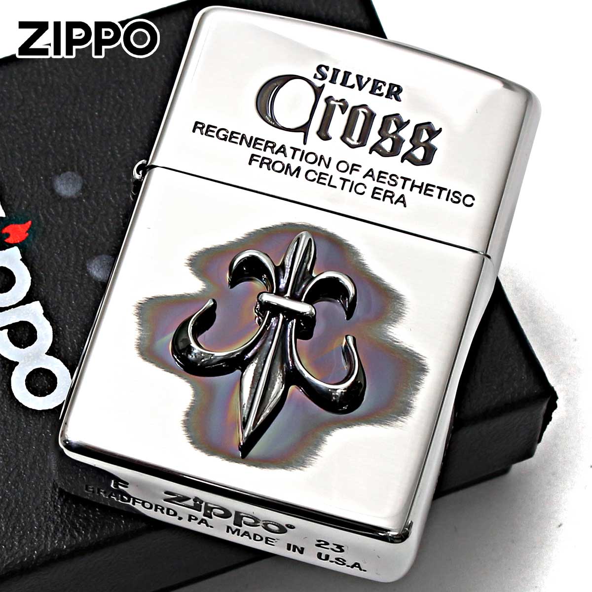 Zippo ジッポー クロス 十字架 メタル 純銀メタル いぶし仕上げ Cross