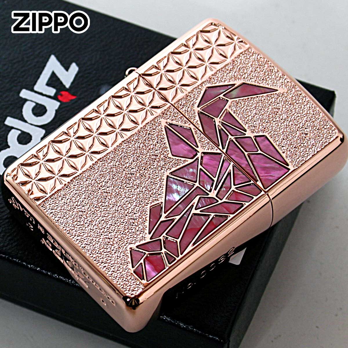 Zippo ジッポー アーマー ブル 牛 シェル 貝 インレイ 象嵌 ローズ