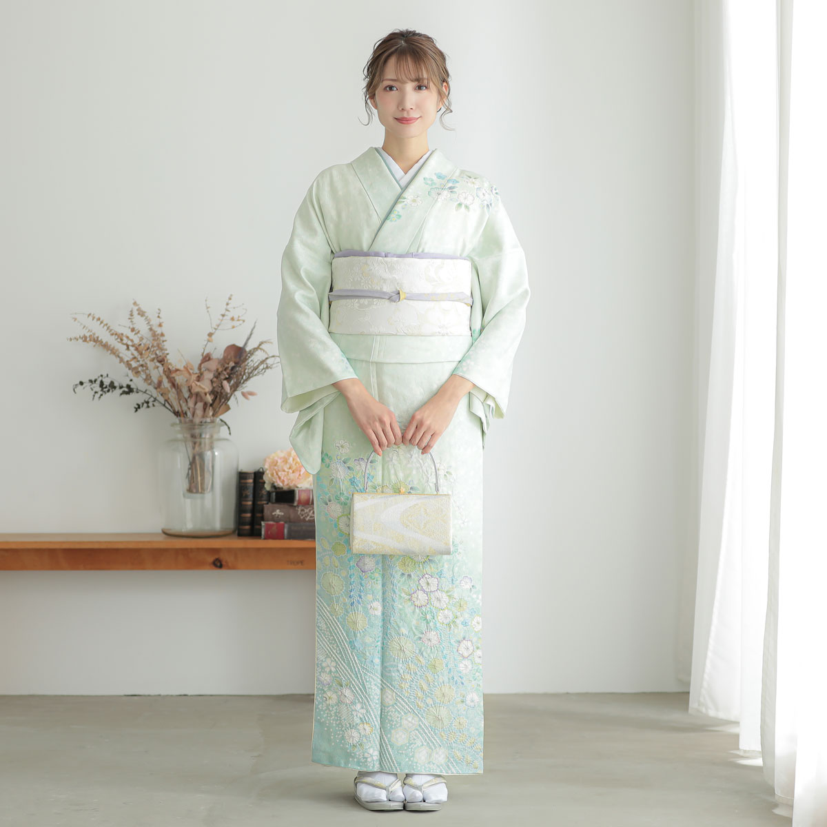 訪問着：H1044 桂由美 水色 金通し辻が花風 疋田滝文に花| 訪問着