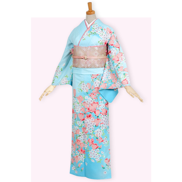 訪問着：H229 水色 木蓮と桜| 訪問着レンタル │ 京都着物レンタル夢館