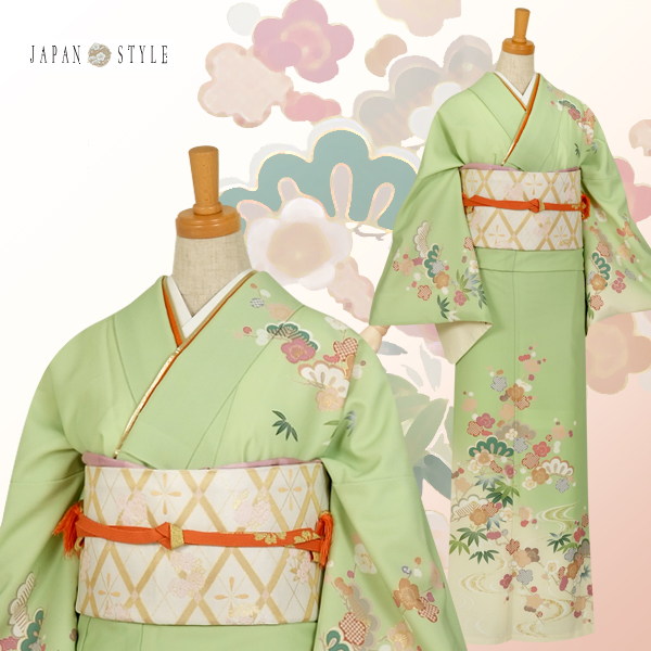 訪問着：H222 ジャパンスタイル 若草色 松竹梅| 訪問着レンタル