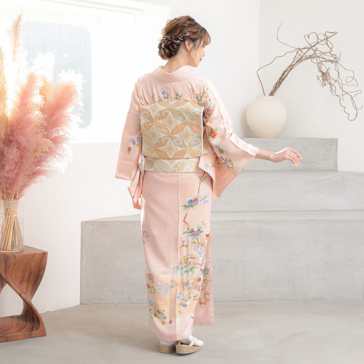 訪問着：H233 ピンク 椿と桐（金駒刺繍）| 訪問着レンタル │ 京都着物