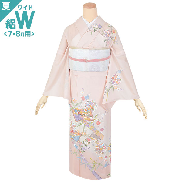 訪問着：H803 薄ピンク 蔓帯に冊子文様(w)| 訪問着レンタル │ 京都