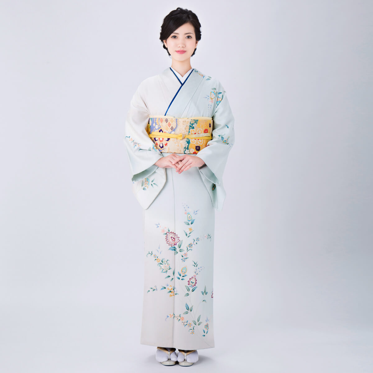訪問着：H924 水色 花文様| 訪問着レンタル │ 京都着物レンタル夢館