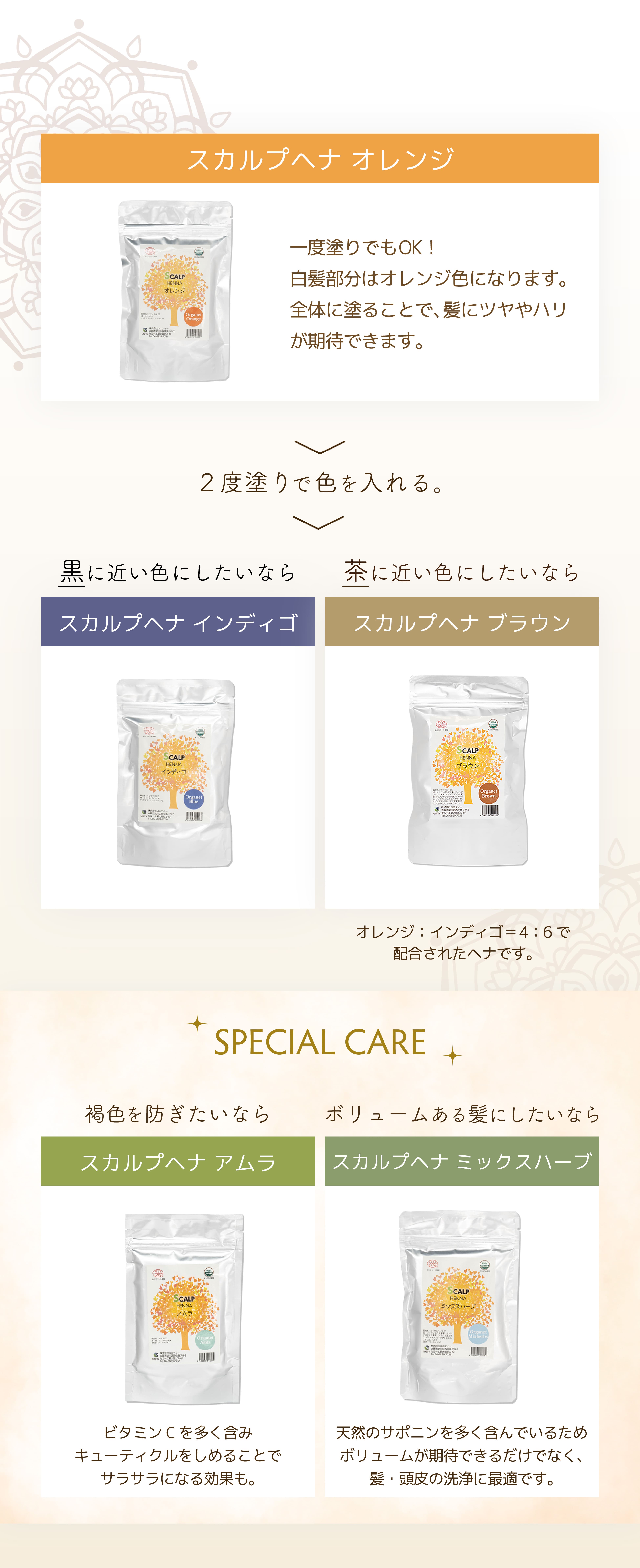 スカルプ・ヘナ（SCALP HENNA）- オレンジ 髪にハリ・コシを与える天然