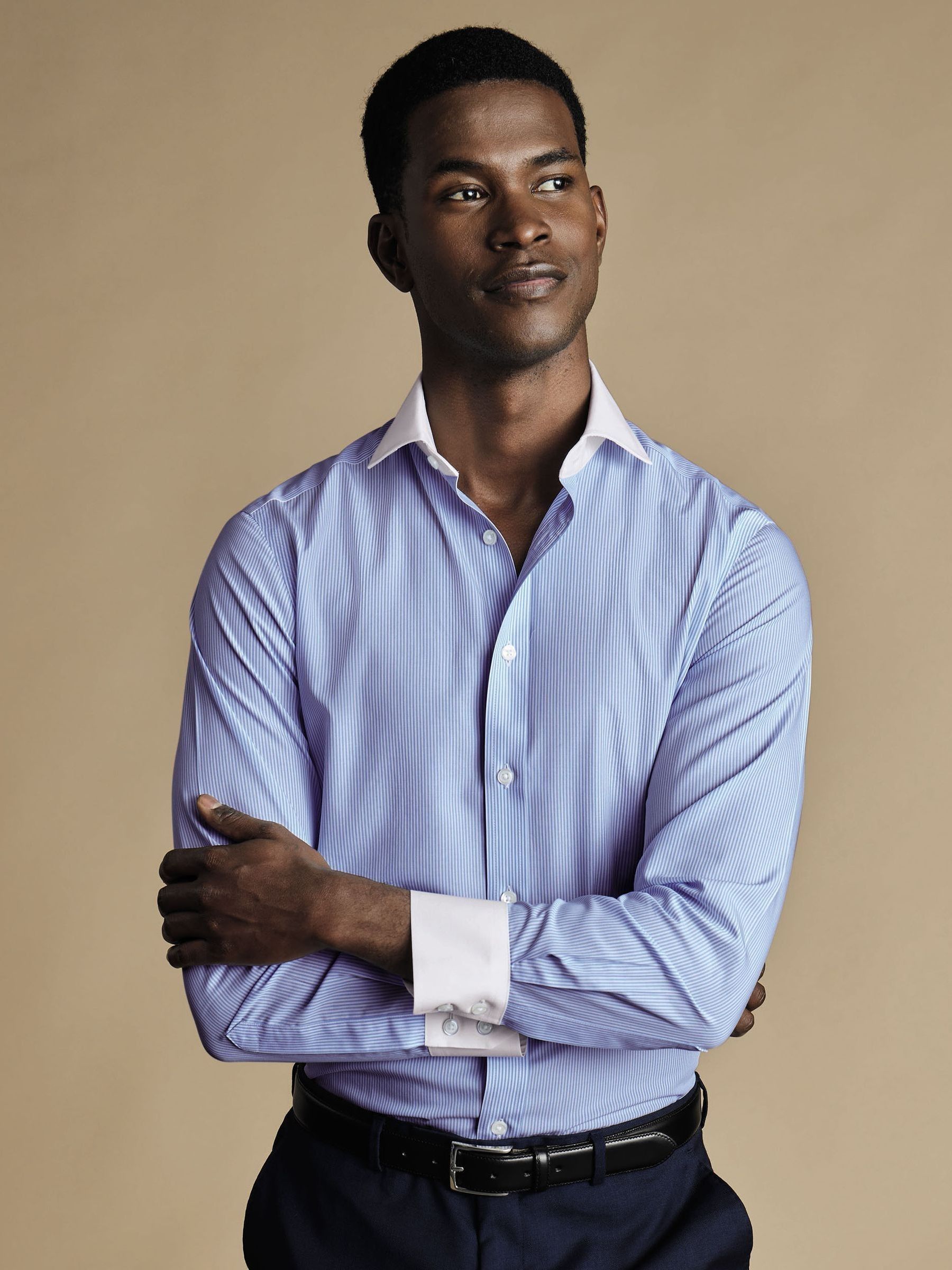 Buy Charles Tyrwhitt Blue Non-iron Winchester Bengal Stripe