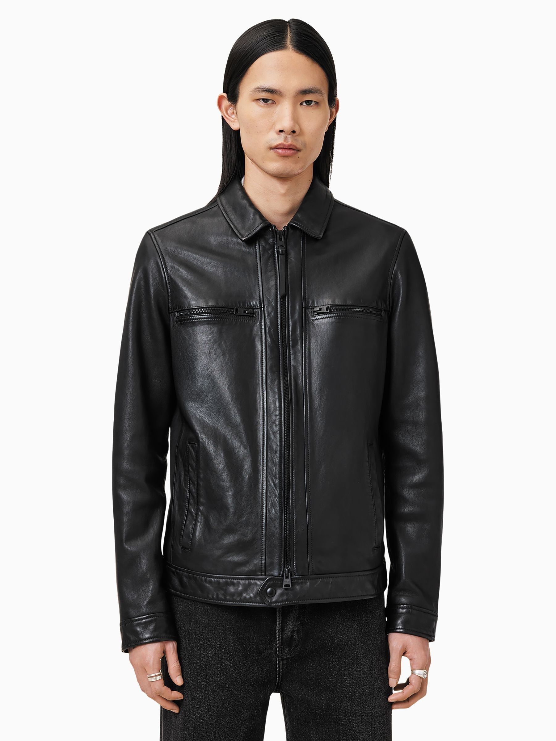Buy AllSaints Black Luck Black Collared Leather Jacket from Next USA