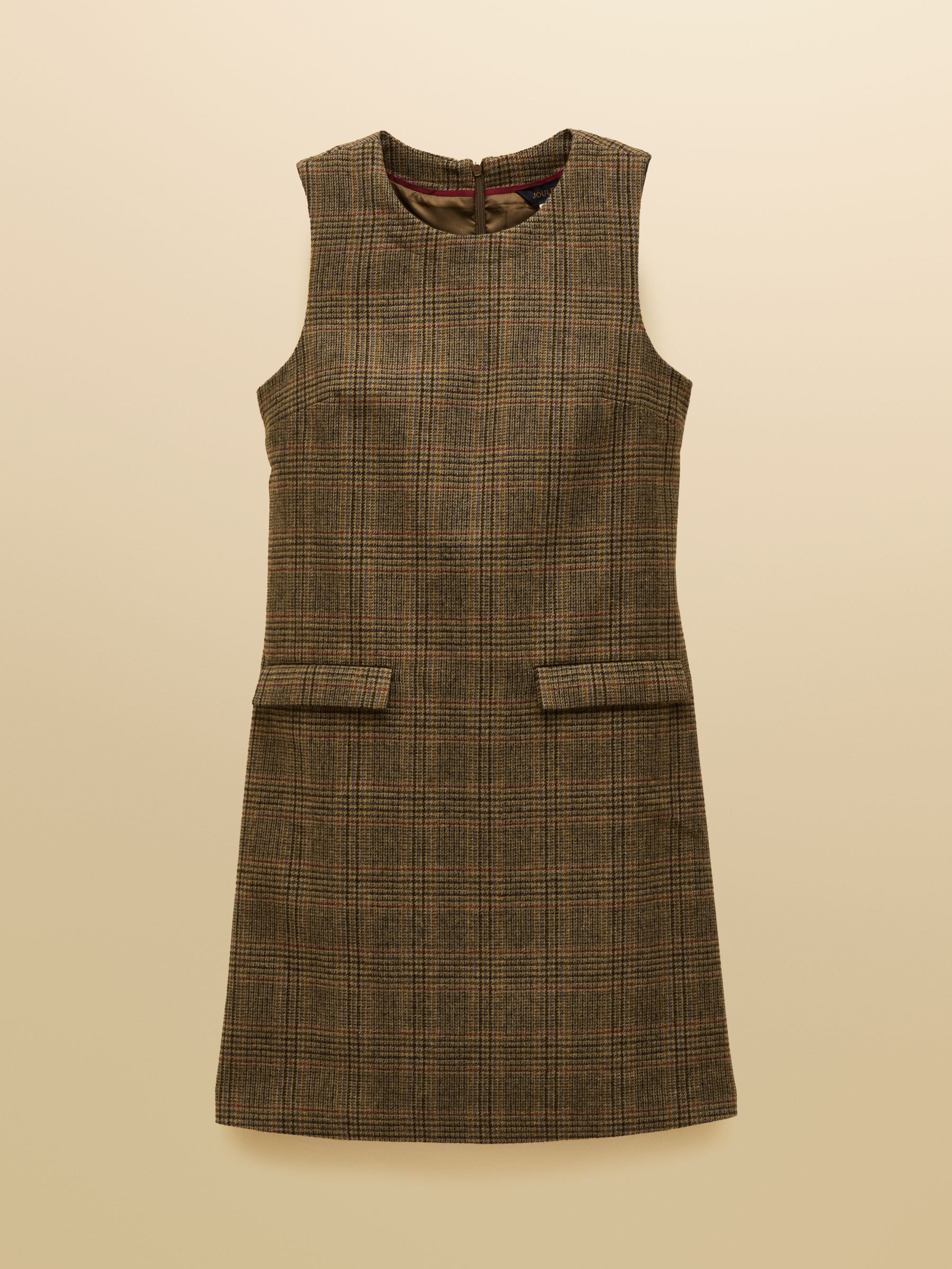 Buy Joules Edwina Brown Check Shift Tweed Wool Blend Sleeveless