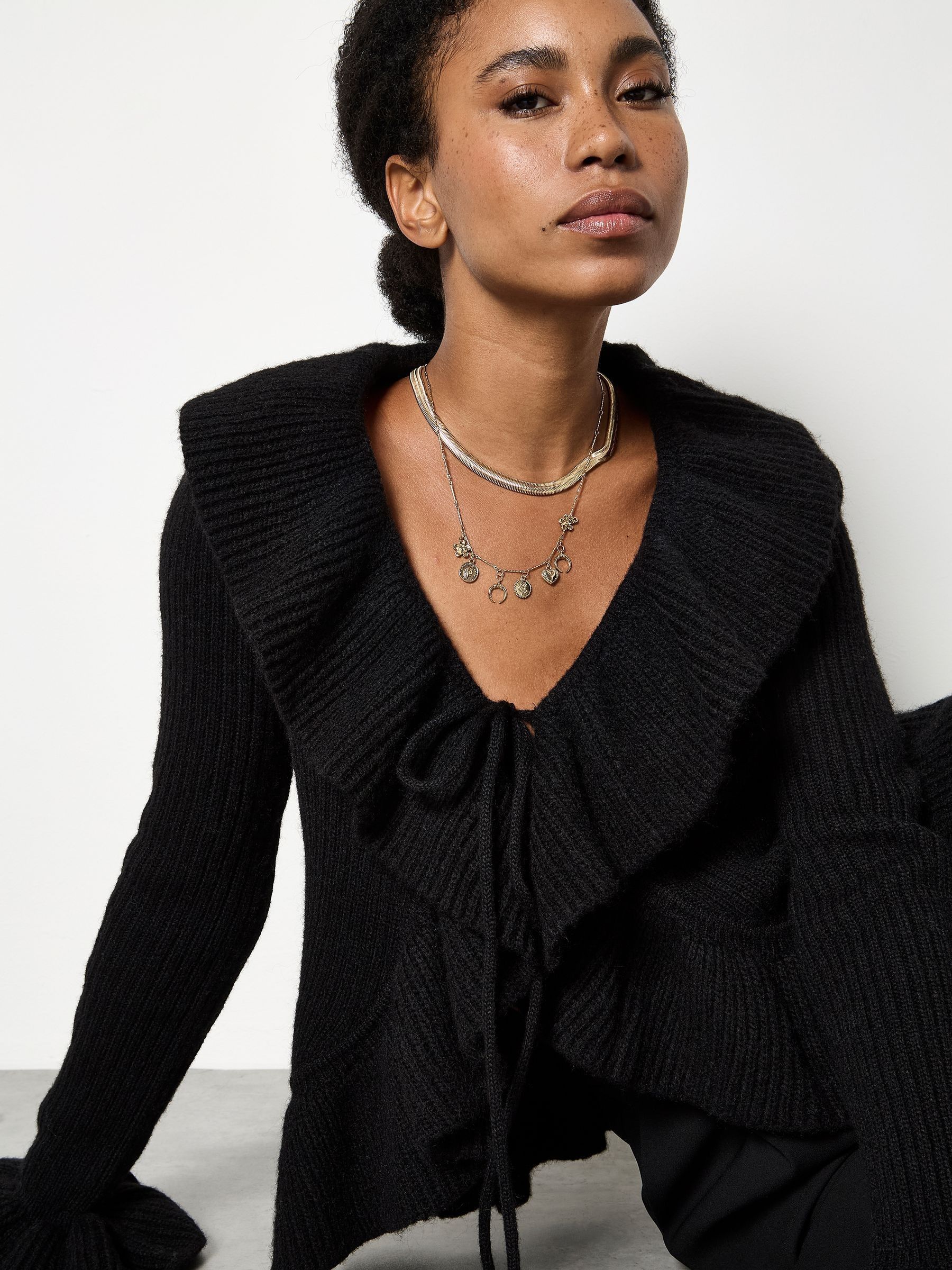 Buy Apricot Black Ruffle Front Cardigan from the Next UK online shop