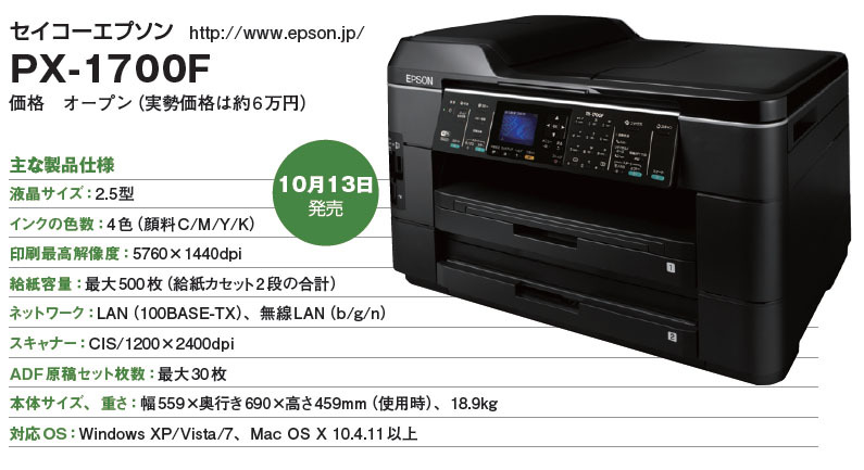 エプソン初のA3インクジェット複合機「PX-1700F」 | 日経クロステック