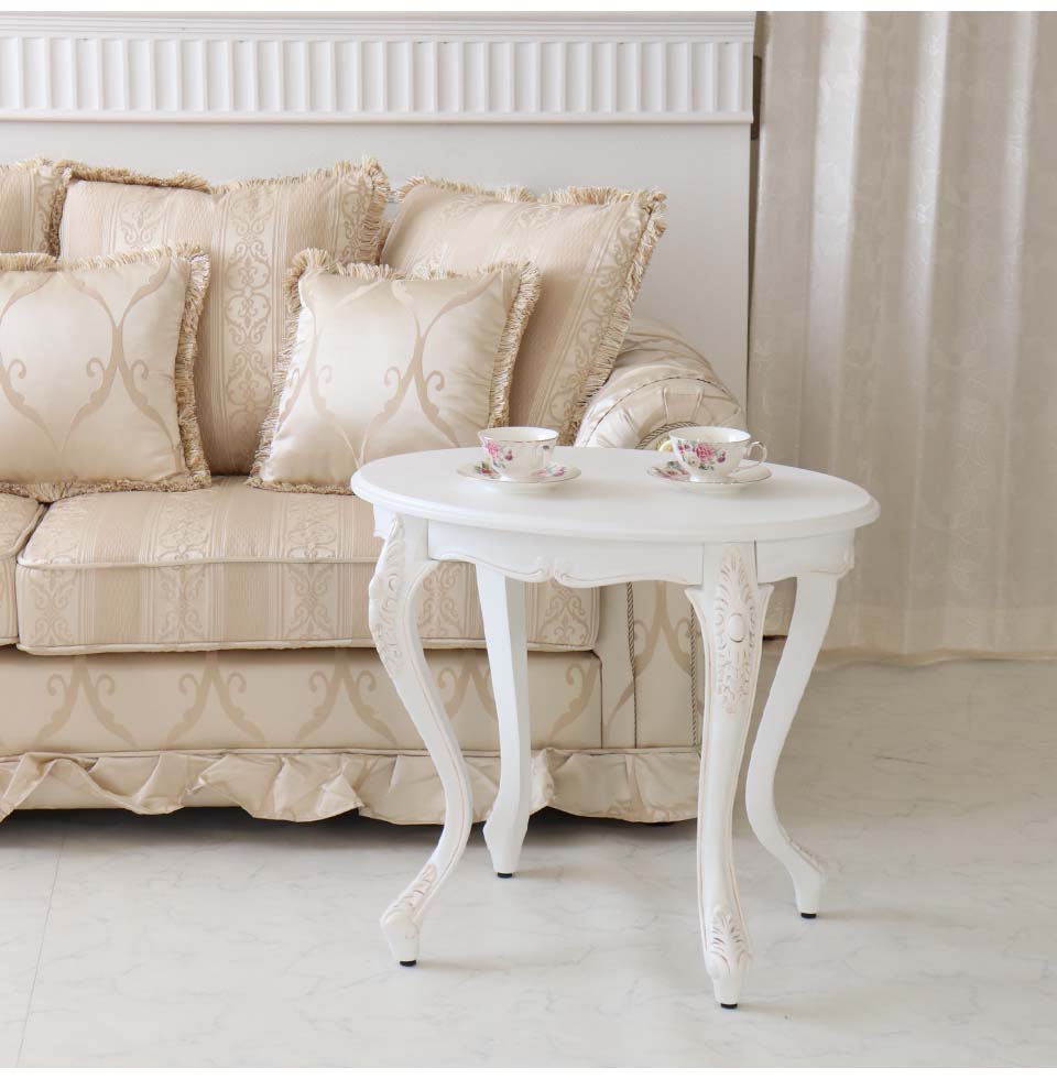 サイドテーブル 白 カフェテーブル おしゃれ 輸入家具 猫脚 コーヒー