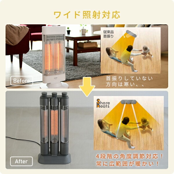 ワイドレンジ カーボンヒーター Share heats 3本管 DC-ZT12 山善