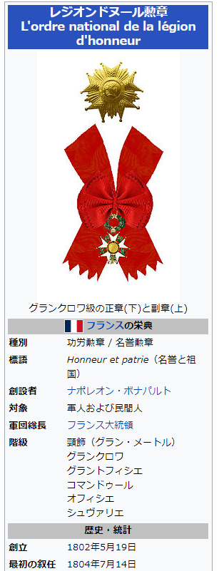 ウィキペディアで学ぶ「レジオンドヌール勲章」（L'ordre national de