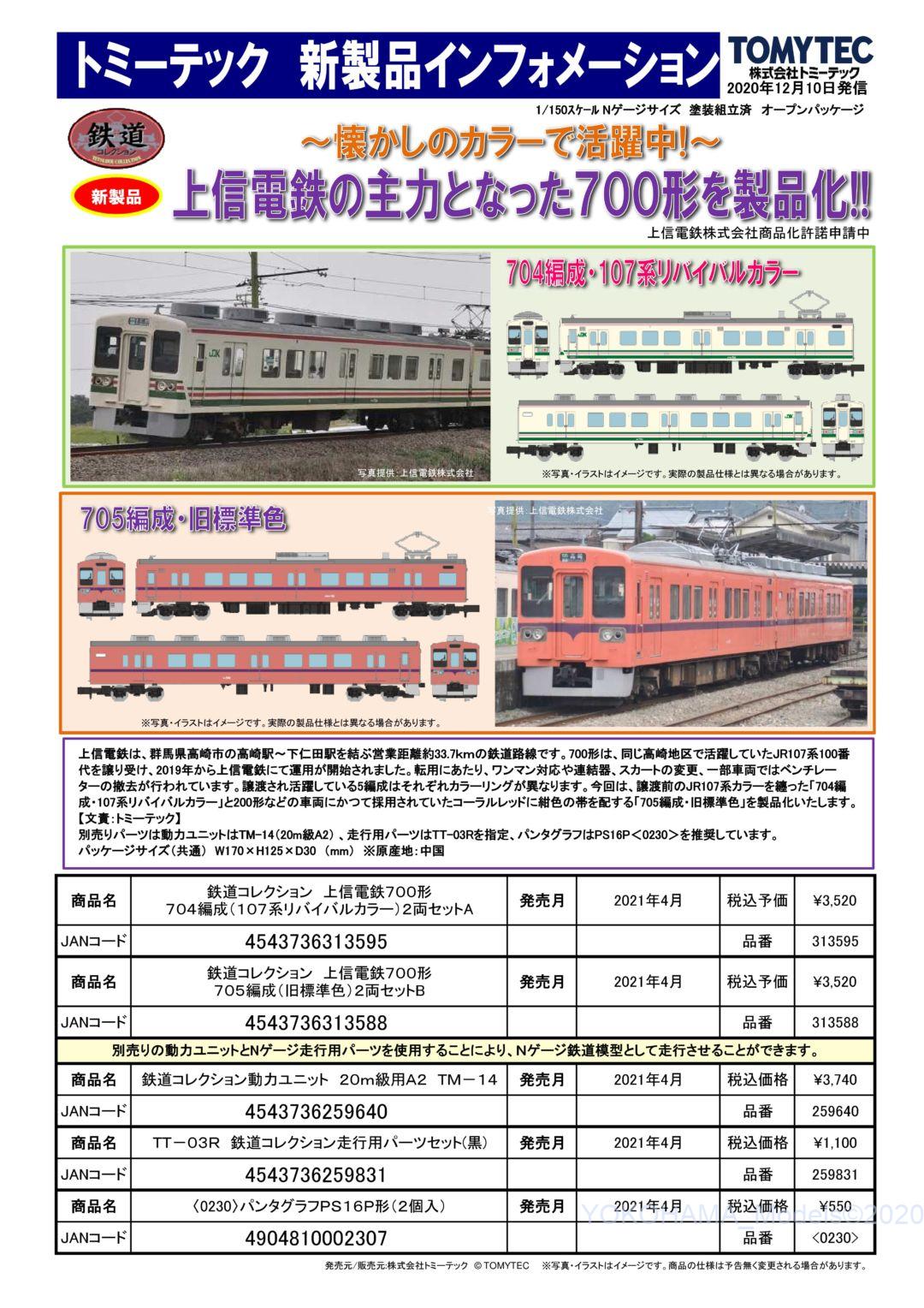 鉄コレ 上信電鉄700形 705編成（旧標準色） 2両セットB 313588 #トミー