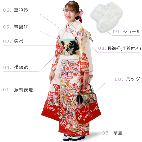 f0724096r2】【赤・ワイン系】振袖 レンタル フルセット Mサイズ 成人