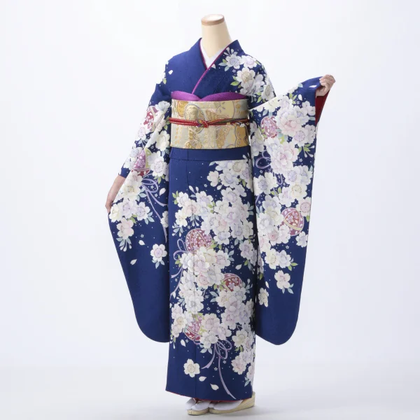 f0718012r2】【青・紺系】振袖 レンタル フルセット Mサイズ 【状態:A