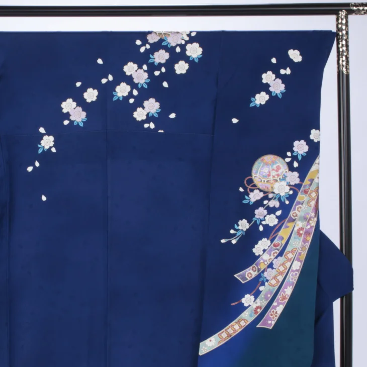 f1019013r】【青・紺系】振袖 レンタル フルセット Lサイズ 【状態:A