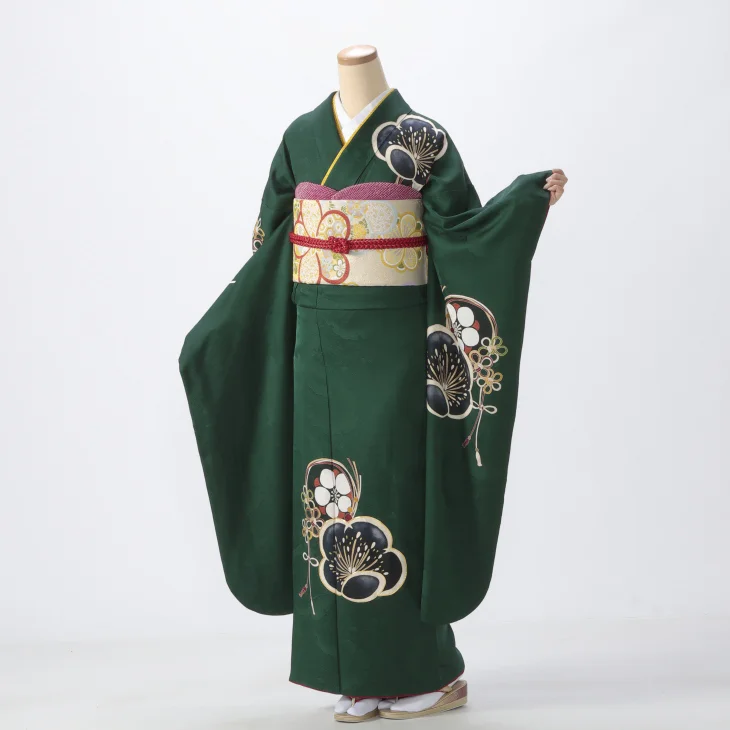 f0524203r】【グリーン系】振袖 レンタル フルセット Mサイズ 【状態:S