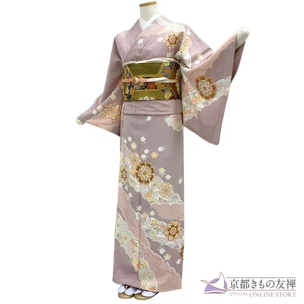 a2211403】【レンタル】訪問着 フルセット ピンクグレージュ Lサイズ