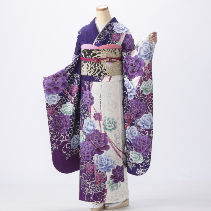 f1015020r2】【紫系】振袖 レンタル フルセット Mサイズ 【状態:A