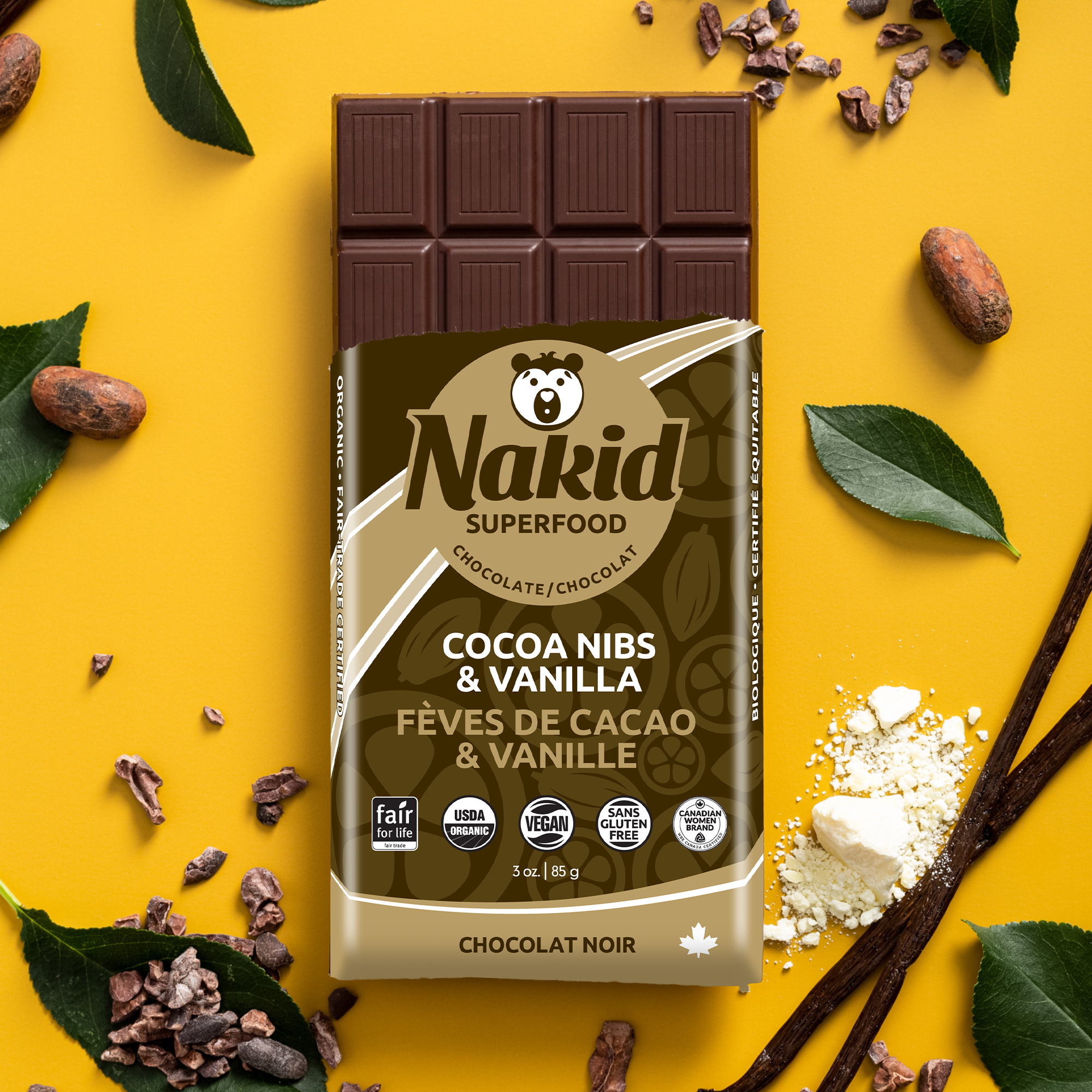 NAKID Cocoa Nibs & Vanilla (85g) – Zazubean Organic Chocolates