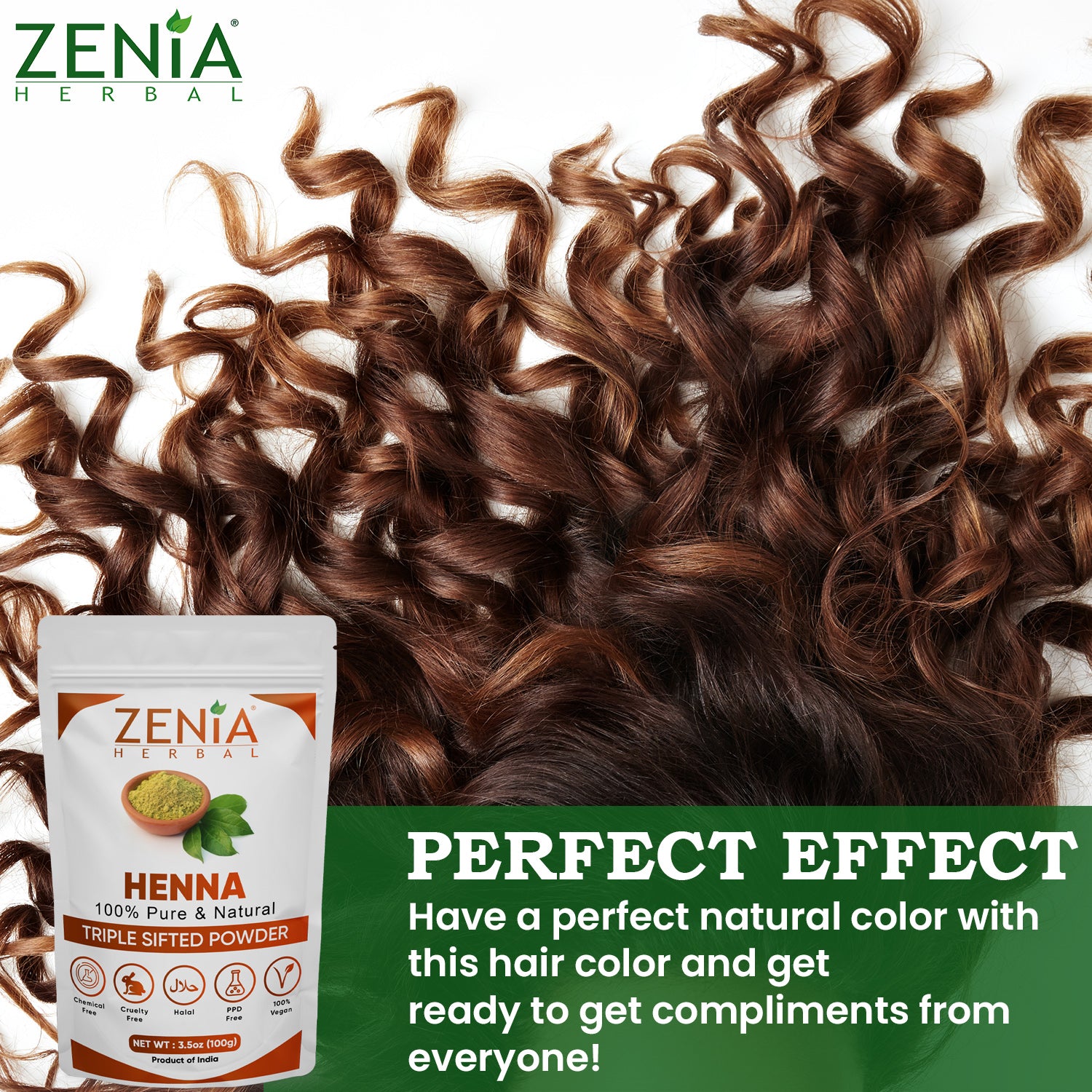 Zenia Pure Henna Powder For Body & Hair Color (2025 Crop) Triple