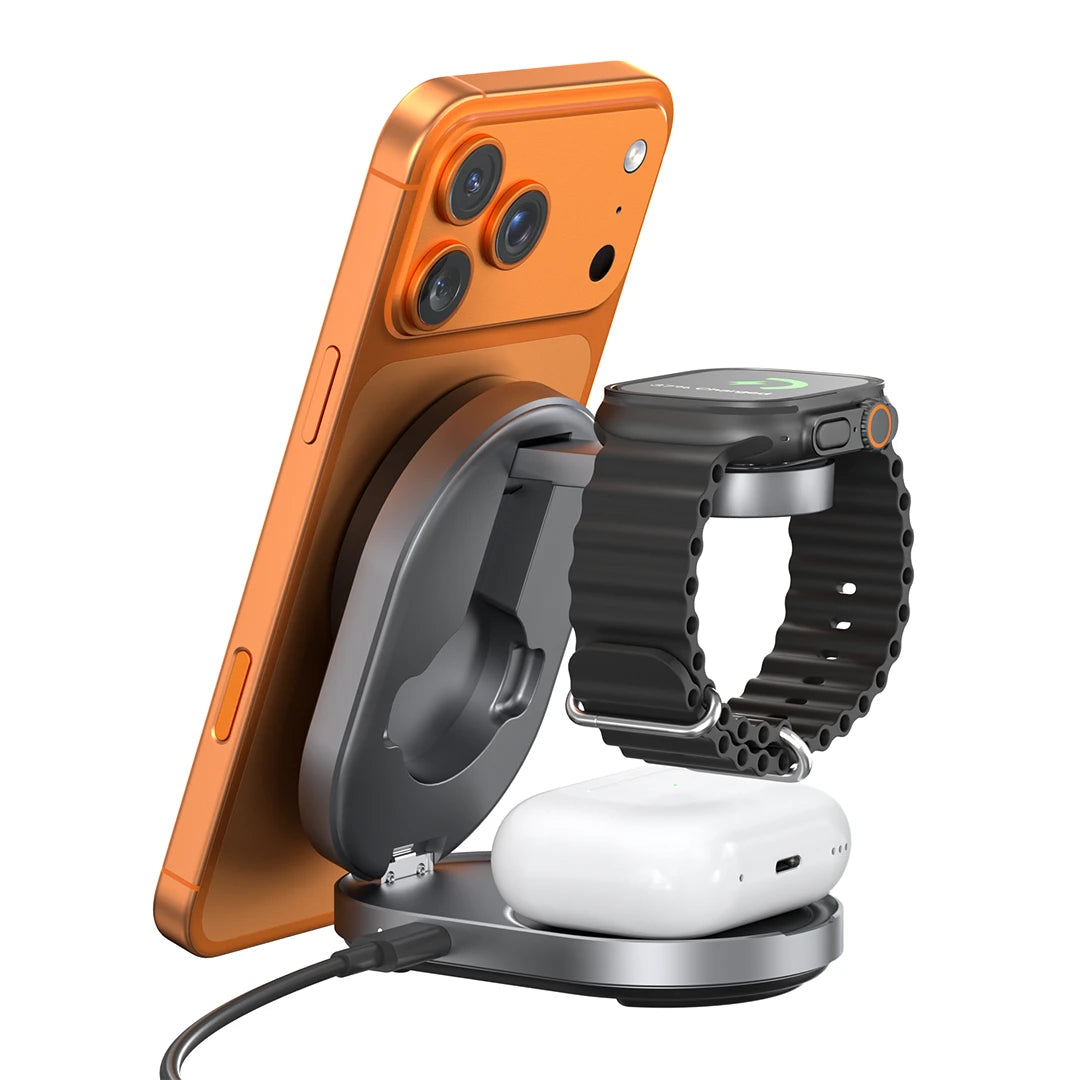 ZIKE Z855 3‑in‑1 Qi2 Magnetic Foldable Charger – 15W Fast Charge