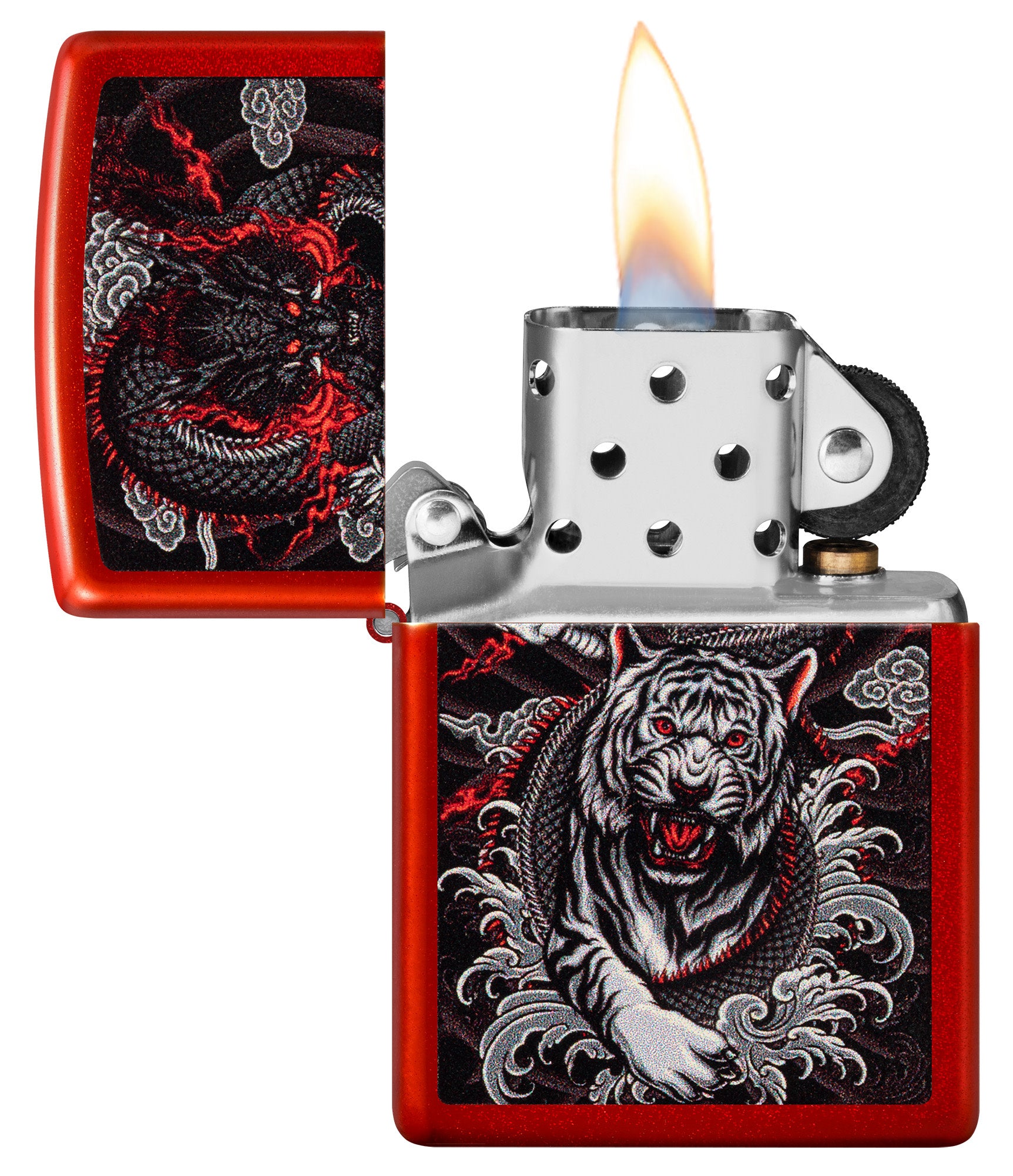 Zippo Dragon Tiger Design Metallic Red Windproof Lighter – Zippo USA