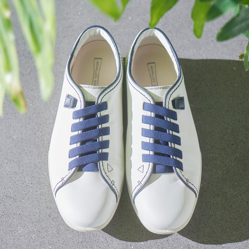 アキレス・ソルボ C 563 白/ネービー｜牛革3E ゴム紐スリッポン｜メンズ