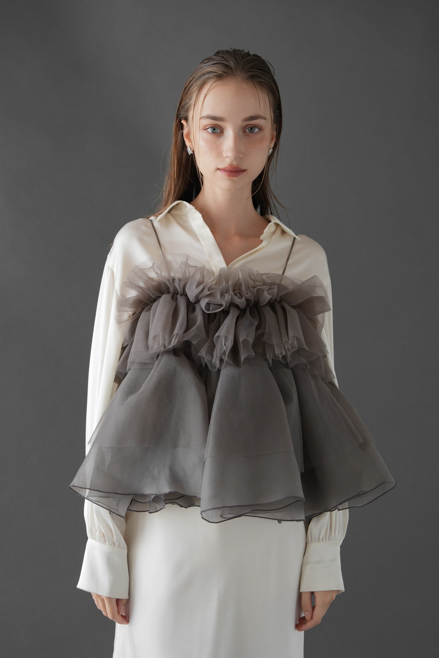 トップス peplum tulle bustier ivory peplum tulle bustier – Acka