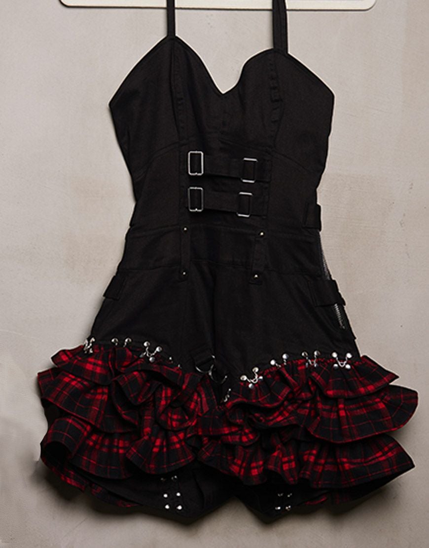 DustDevil【ダストデビル】チェックフリルオールインワンピース/全2色
