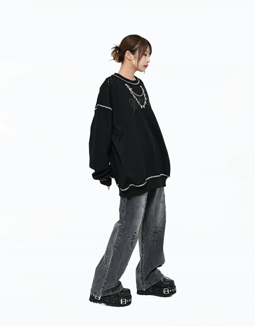 REFLEM【レフレム】チェーン付きクロックブリントスウェットトレーナー