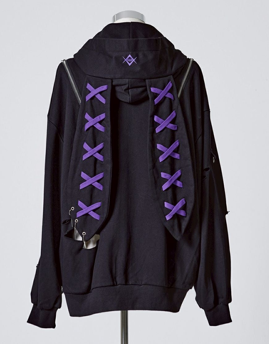 REFLEM【レフレム】チェーン付きブロークンうさ耳長袖ジップアップ