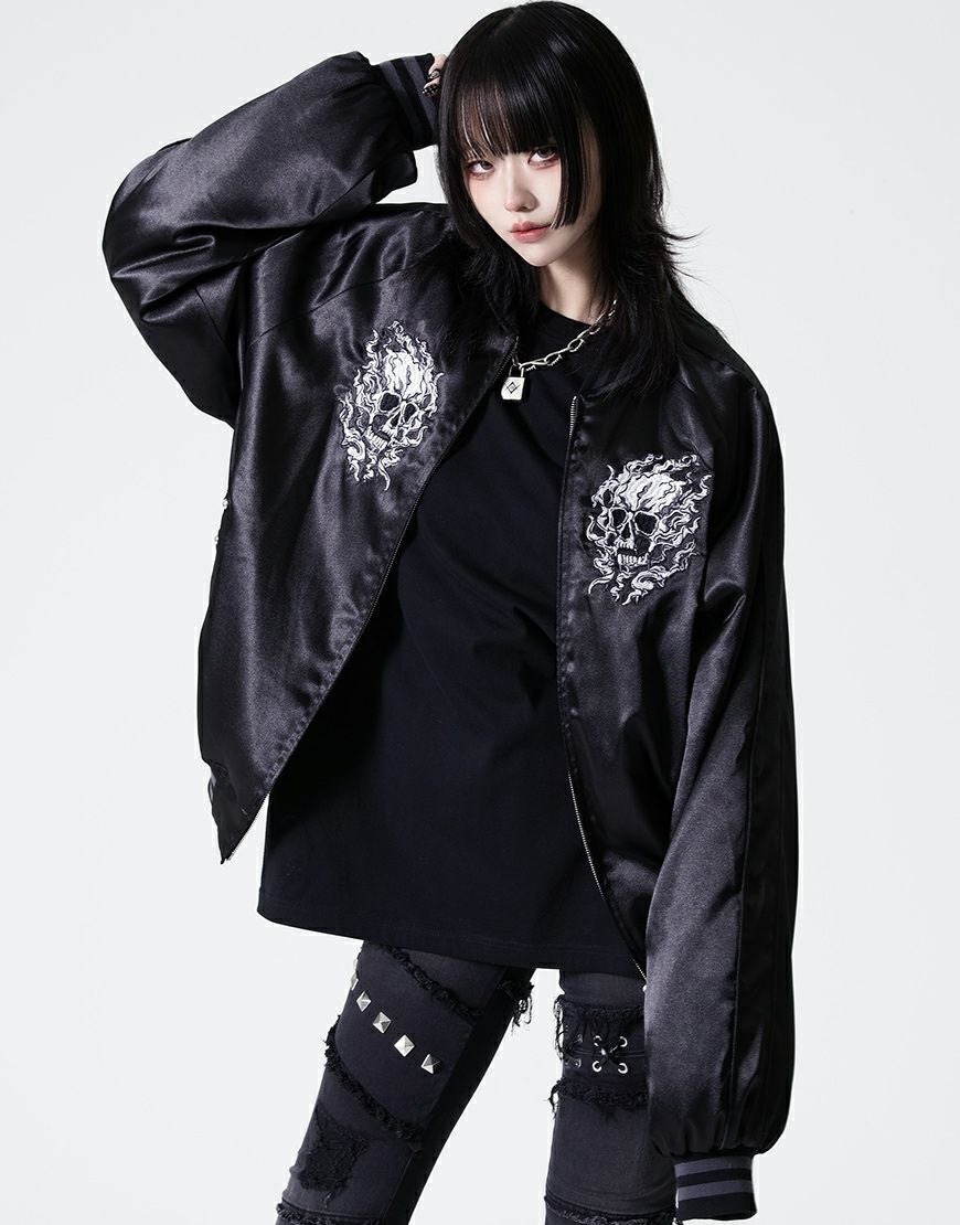 REFLEM【レフレム】スカル刺繍闇艶スカジャン/全2色
