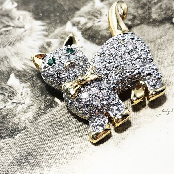 英国ラインストーン 猫 ブローチ|ACTON ANTIQUES英国アンティーク