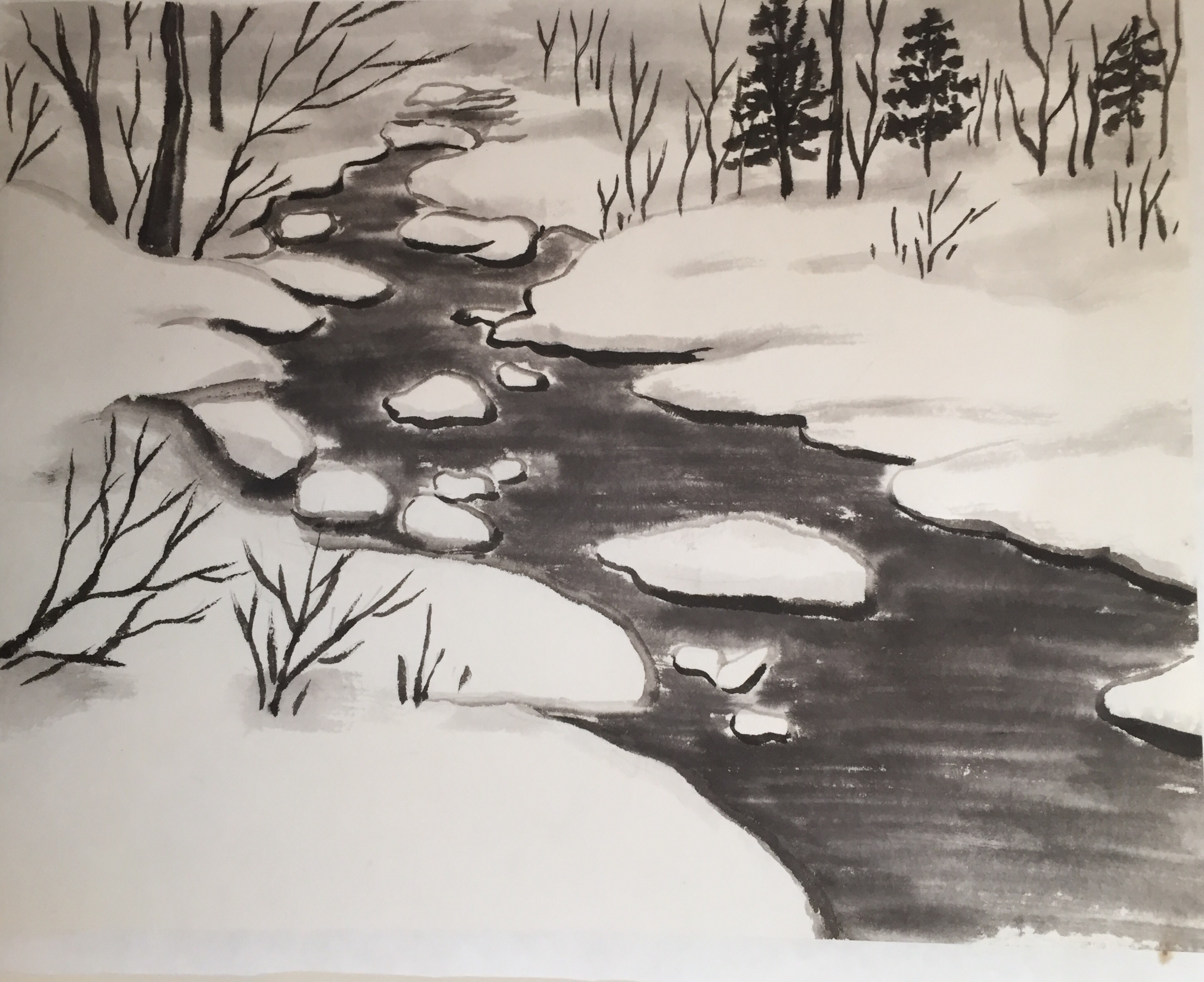 2017年 雪景色 (水墨画) – 阿部とみ子作品集