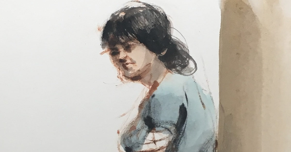 平野遼/塀にもたれる女/紙に彩色/絵画販売