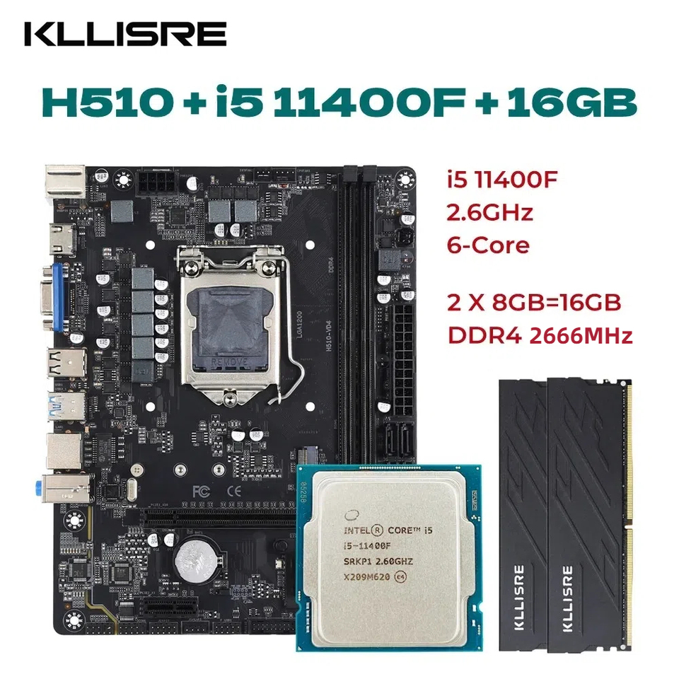 Kllisre-マザーボードセット,H510,Core i5,11400f,2x8GB, 16GB,ddr4