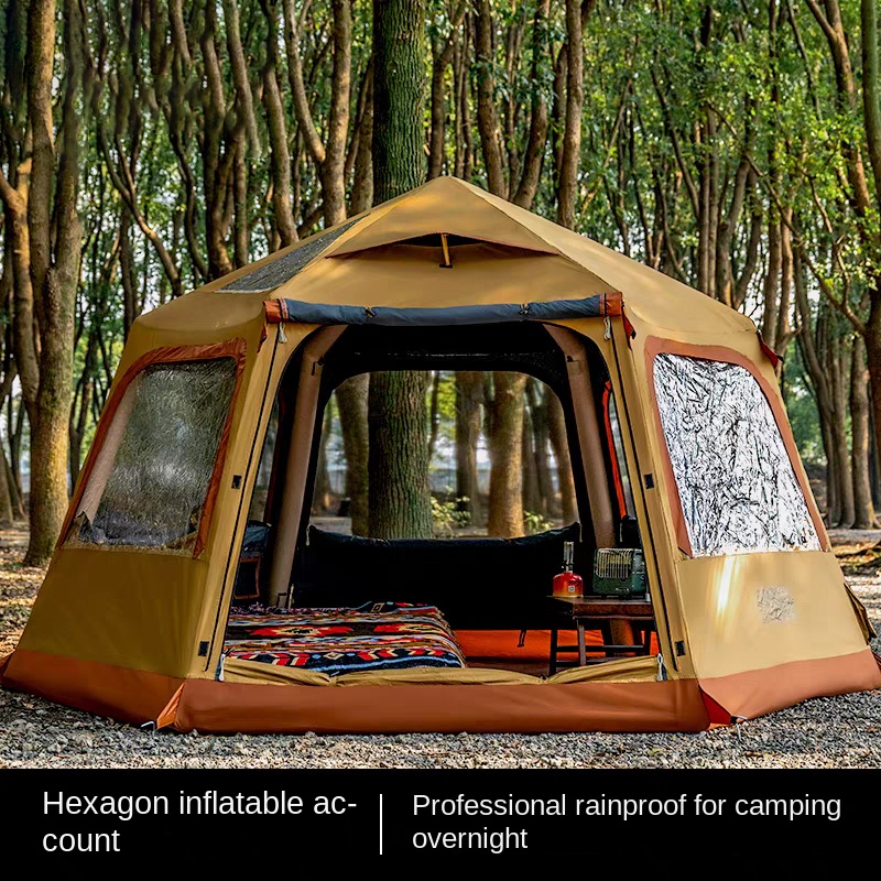 六角形インフレータブルテント屋外キャンプ一晩キャンプテントクイック