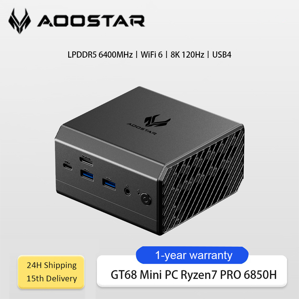 AOOSTAR GT68 Mini PC AMD Ryzen7 PRO 6850H 32GB RAM 1T SSD Radeon