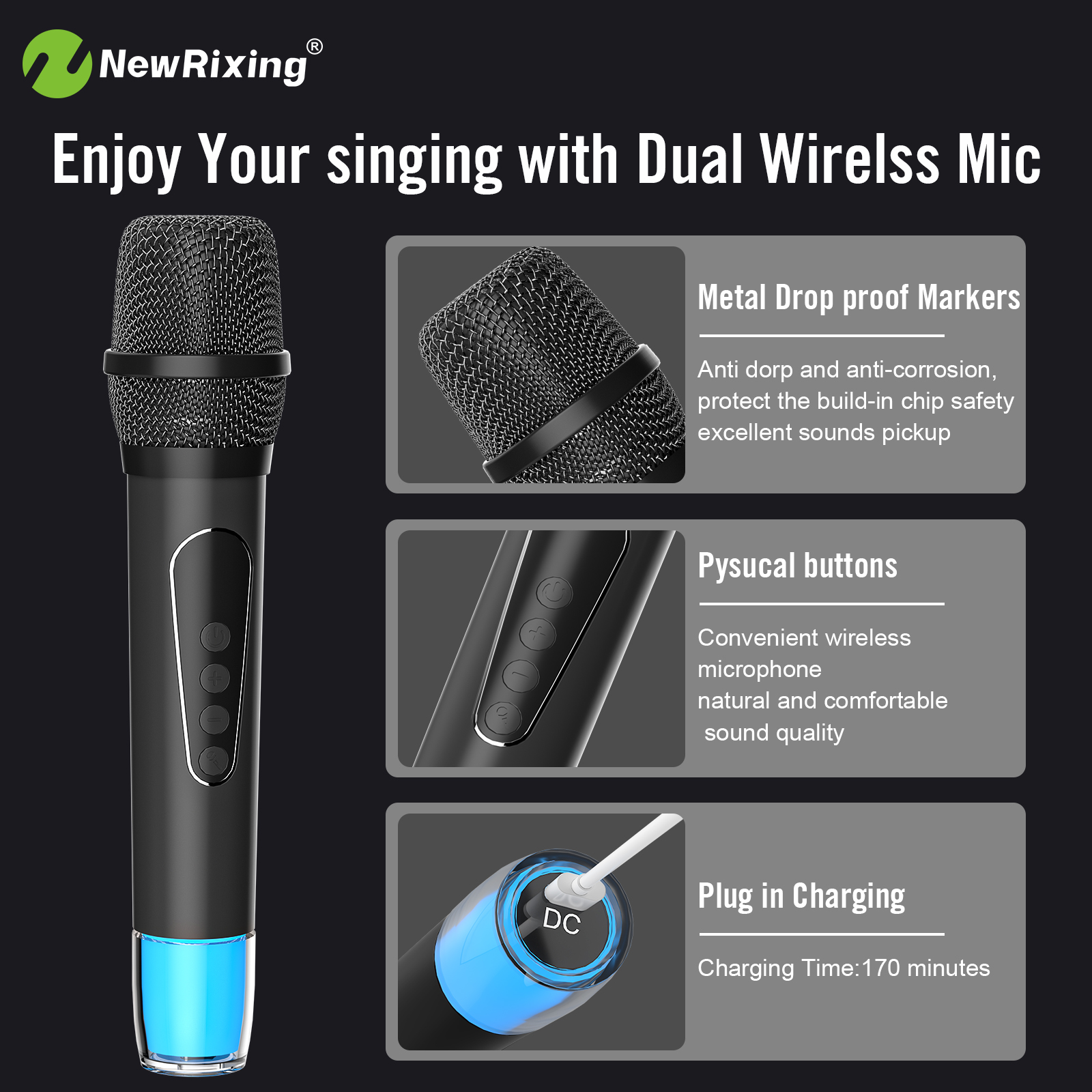 NewRixing 30W Bluetooth Speaker with 2 Mics,Karaoke Machine