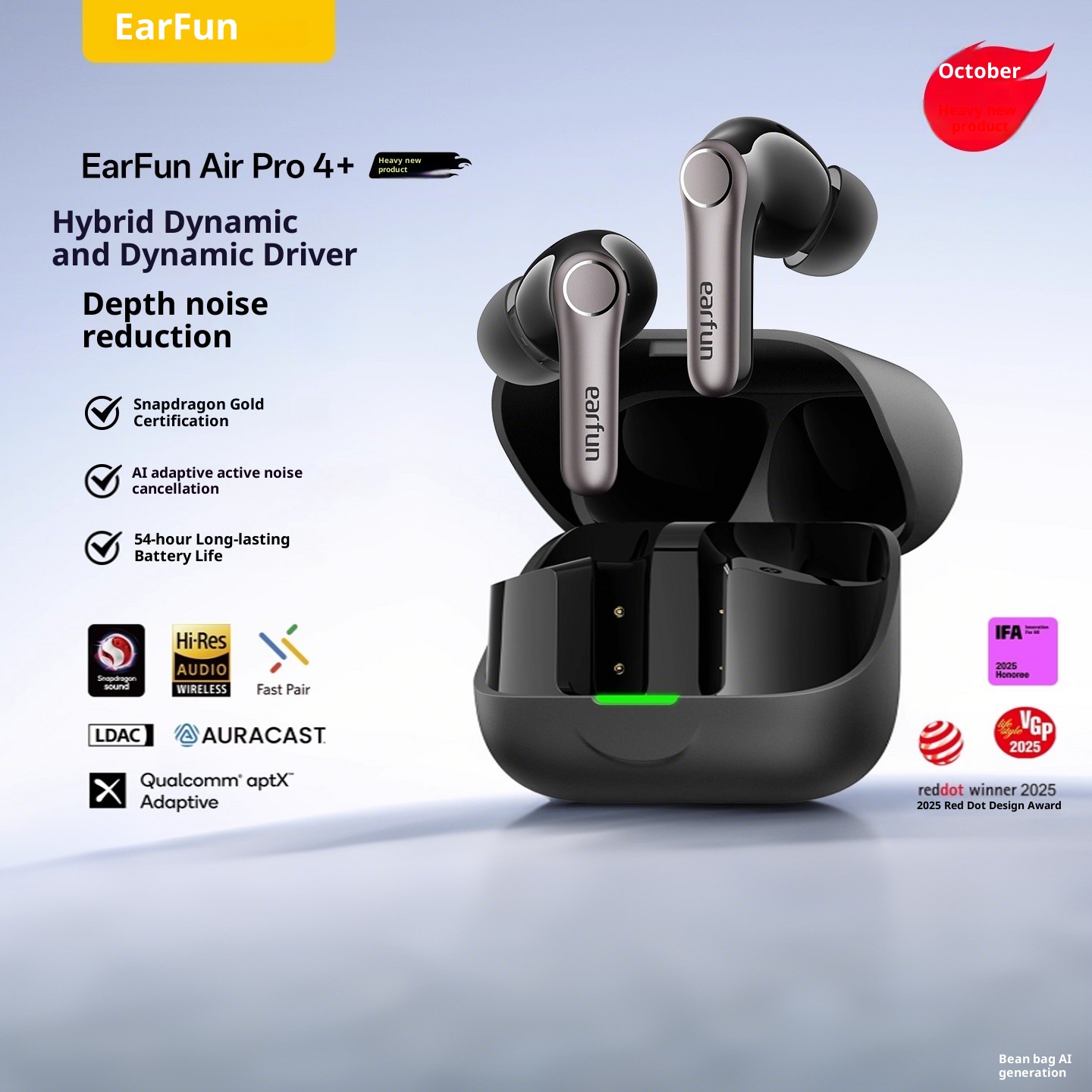 2025 New EarFun Air Pro4+ TWS Earphones, Featuring A Hybrid Driver
