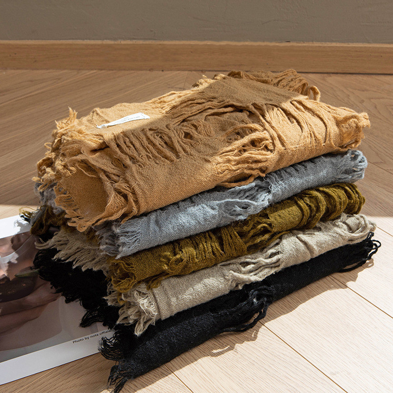 2025 Ripped Hole Tassel Vintage Scarf Men Women Autumn Spring