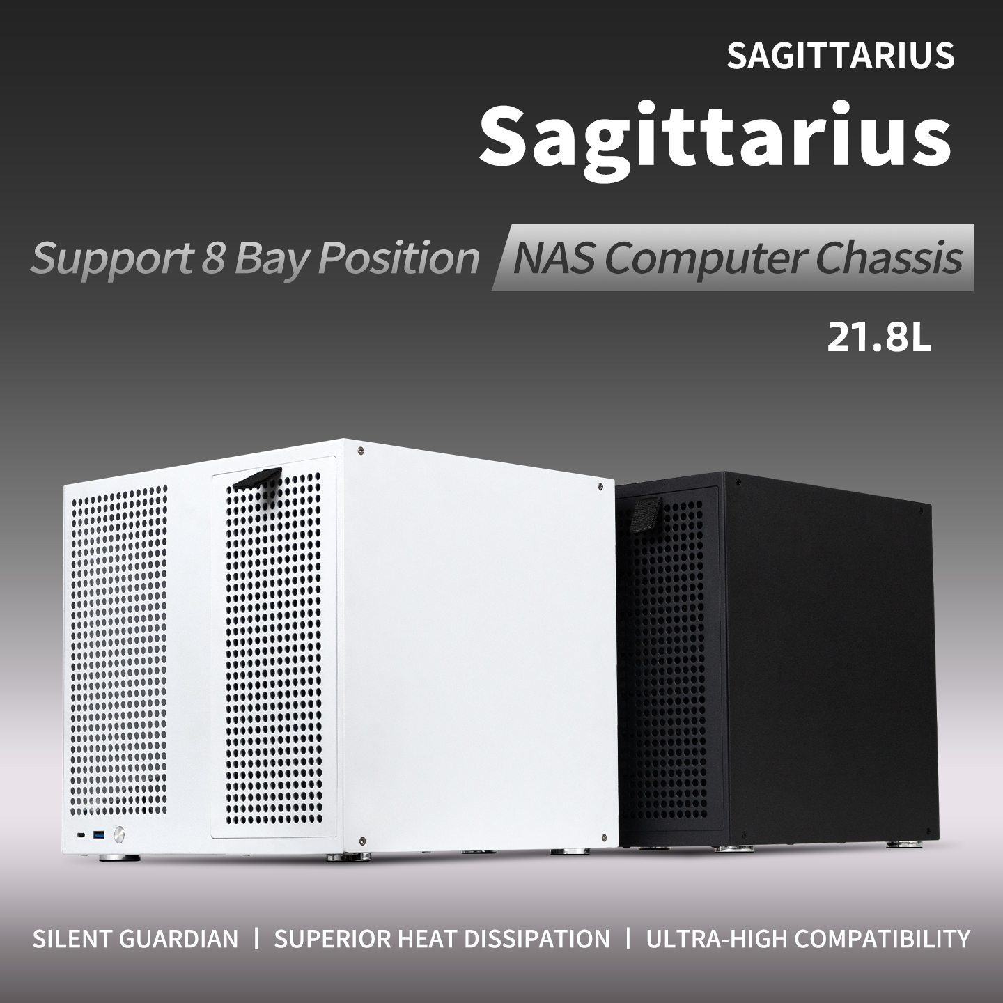 Sagittarius 8-bay NAS Chassis with ATX Power Supply, MATX