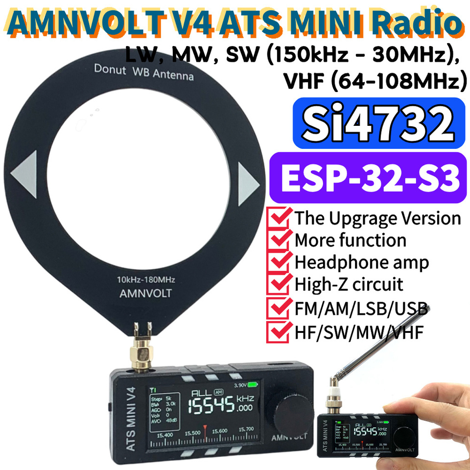 AMNVOLT V4 ATS MINI Si4732 DSP-Radio LSB USB AM FM Allband-Radio